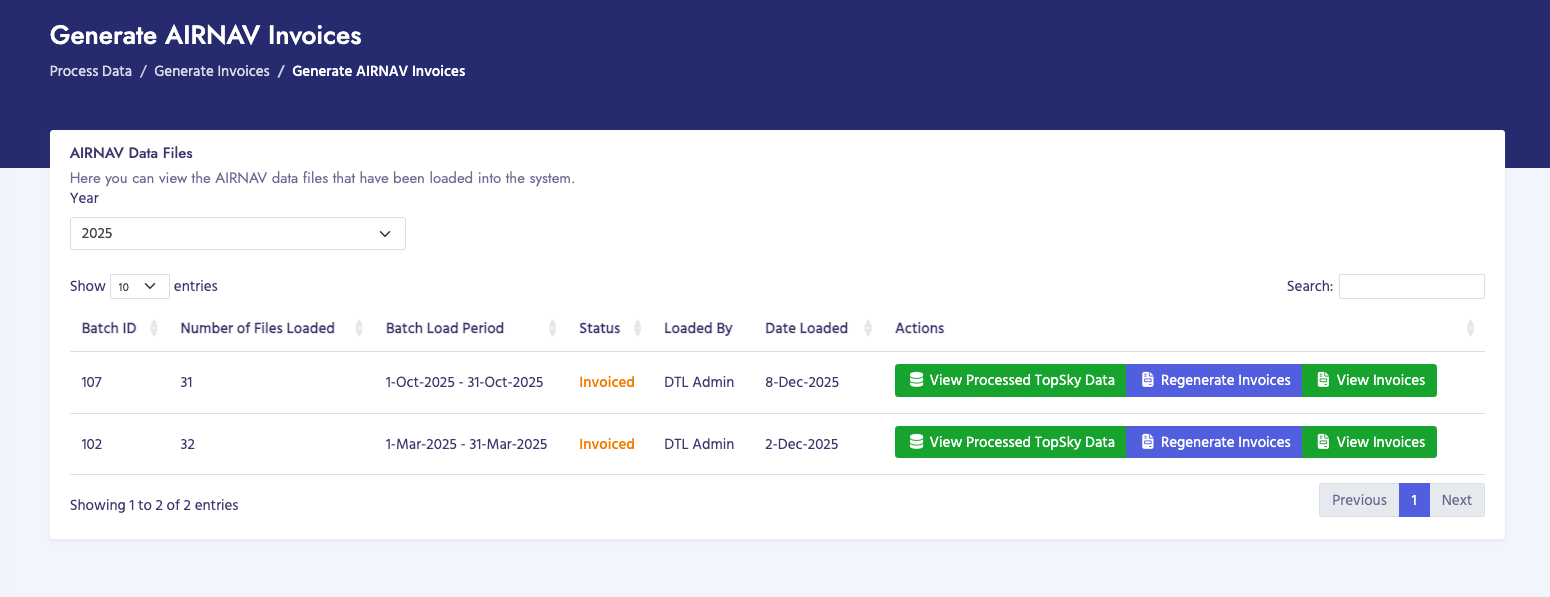 Generate AIRNAV Invoices