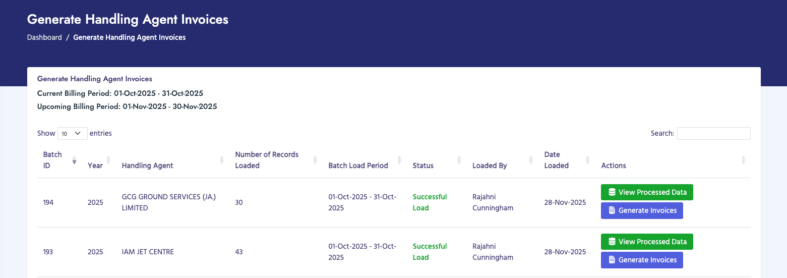 Generate Handling Agent Invoices