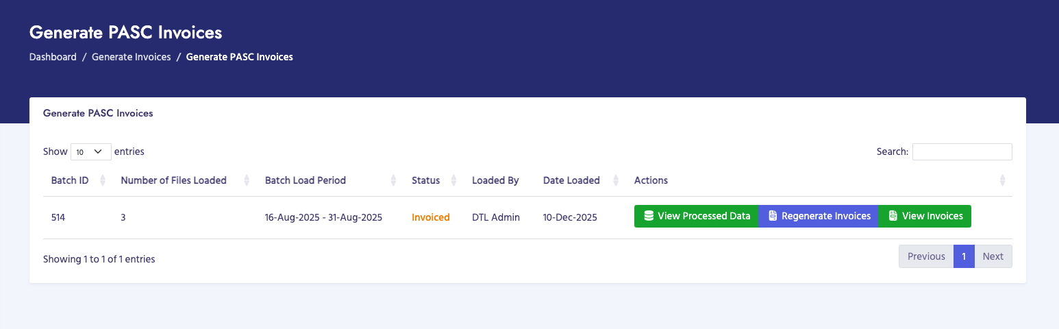 Generate PASC Invoices