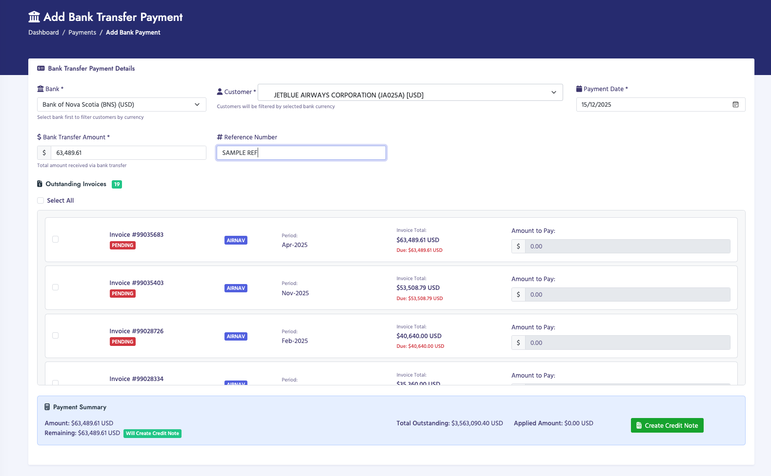 Receive Bank Payment